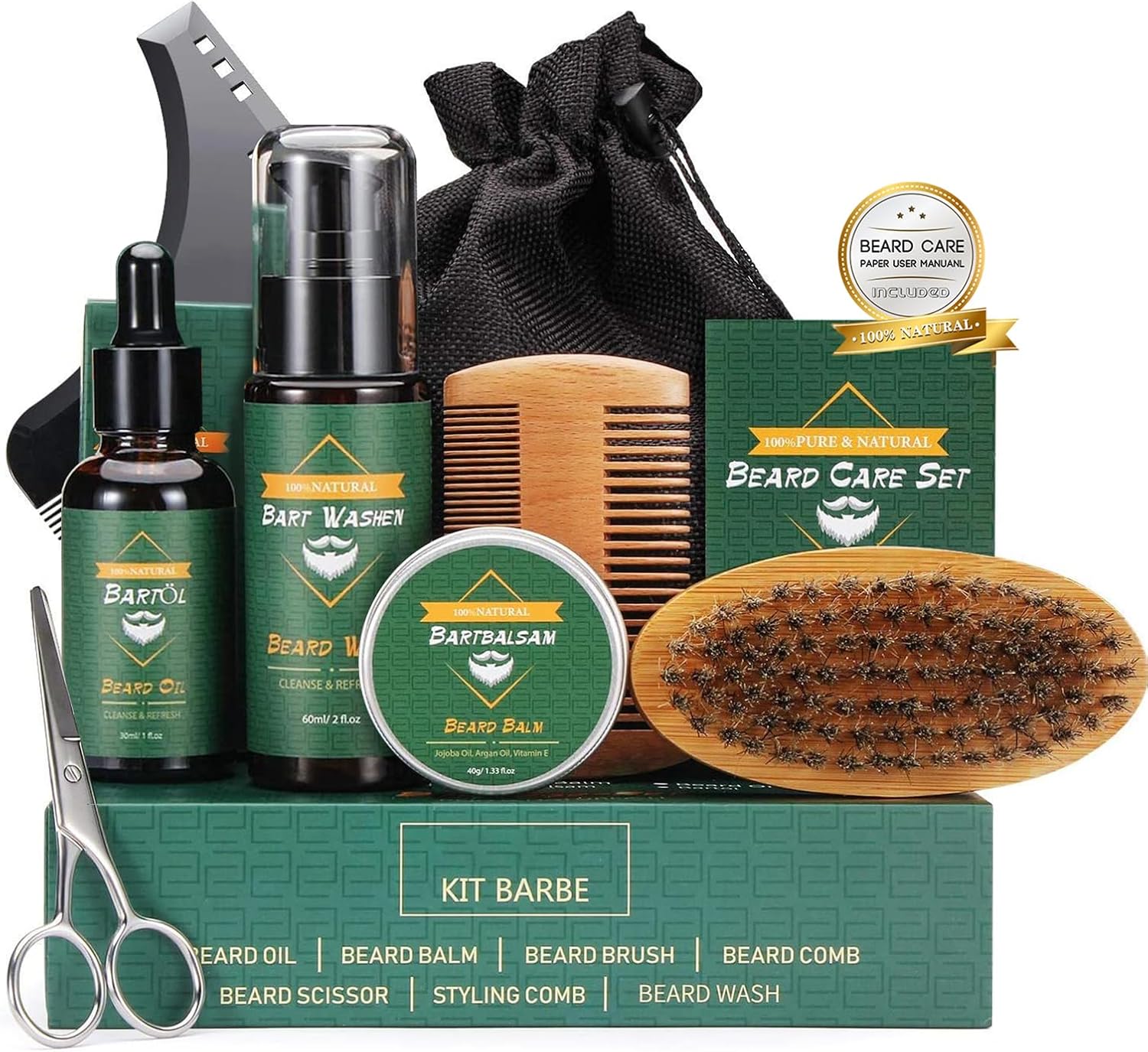Cusmay Kit Barba para Hombre — kit básico de iniciación con aceite, bálsamo, peine y tijeras